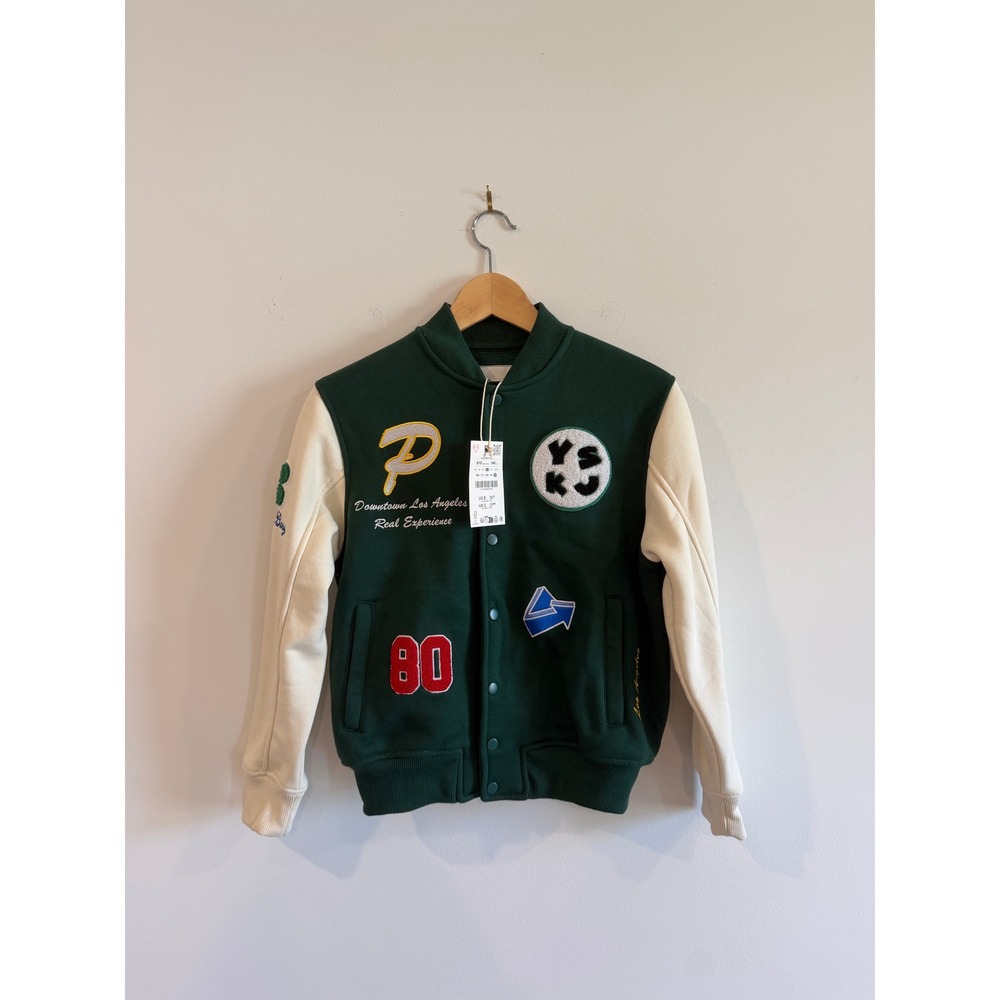 Zara Kids Green Varsity Bomber Jacket Patches 9-10 Years 140cm NWT